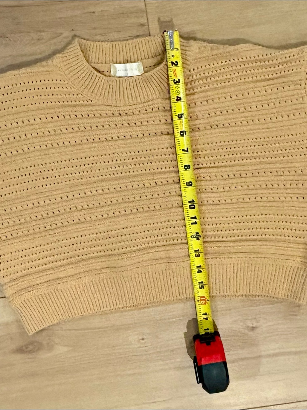 Altar’d State Sweater Womens S Camel Open Knit Cropped Boxy Crewneck - Picture 5 of 7
